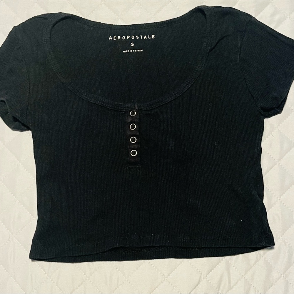 Aeropostale Black Short Sleeve Crop Top